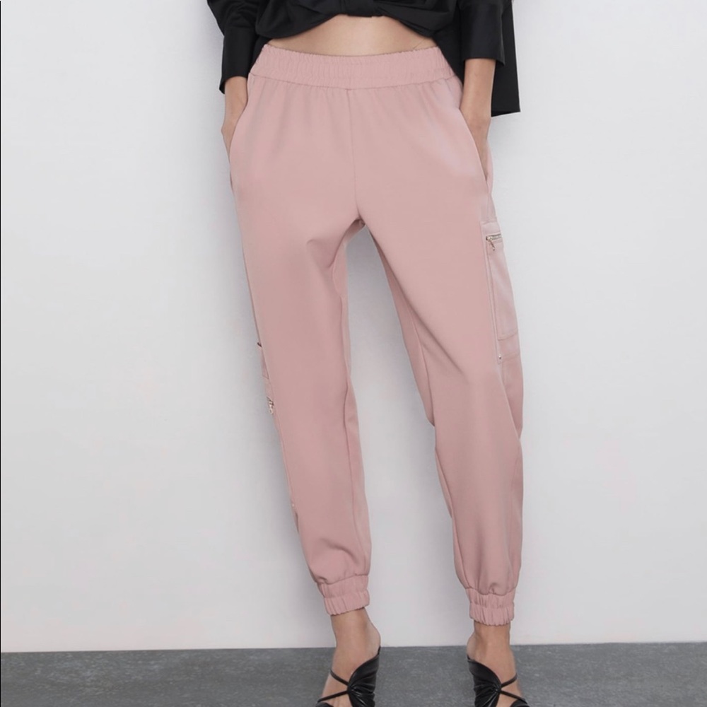 Pink Zara Cargo pants with Zippers